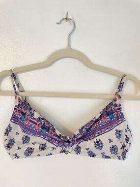 NANETTE LEPORE white and purple floral bikini top gold details size medium